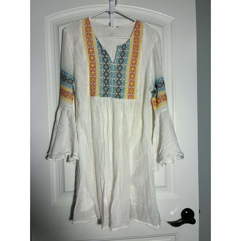 Kaktus Ladies Large Tunic Top/Dress Embrodiery White